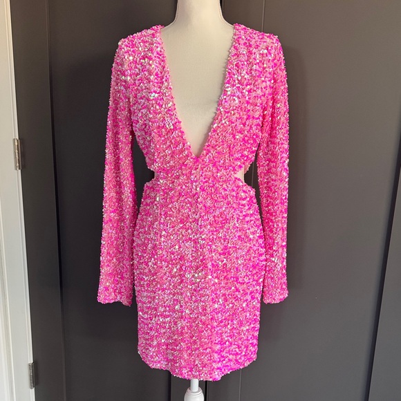 Petal+Pup Kelly Sequin Long Sleeve Cutout Velvet Cocktail Minidress Sz L - Picture 5 of 12